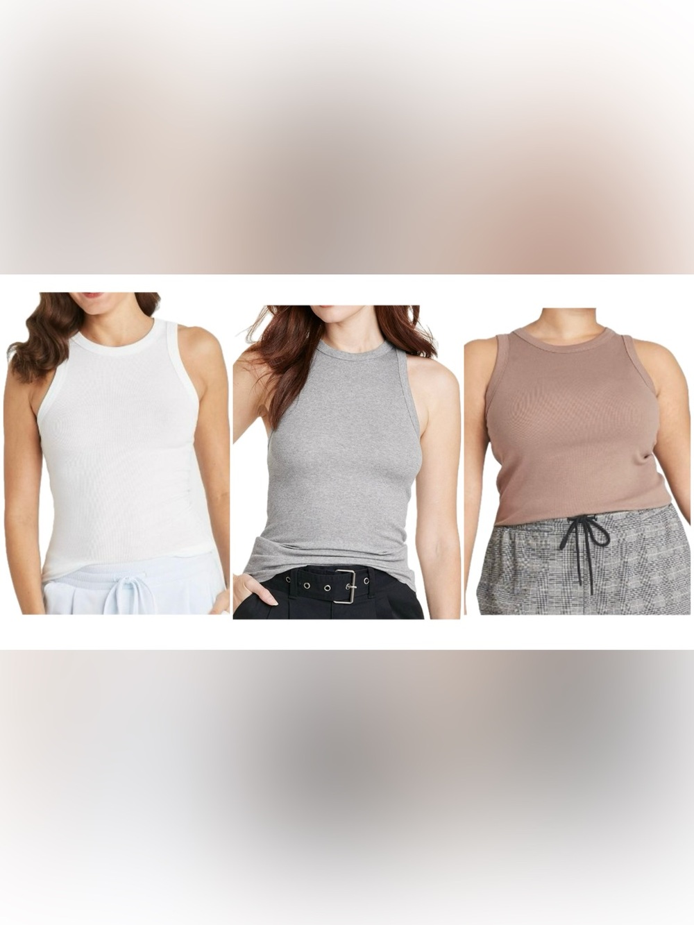A New Day Sleeveless Slim Fit Ribbed Tank Top in  Brown, Grey & White Sz X-Large